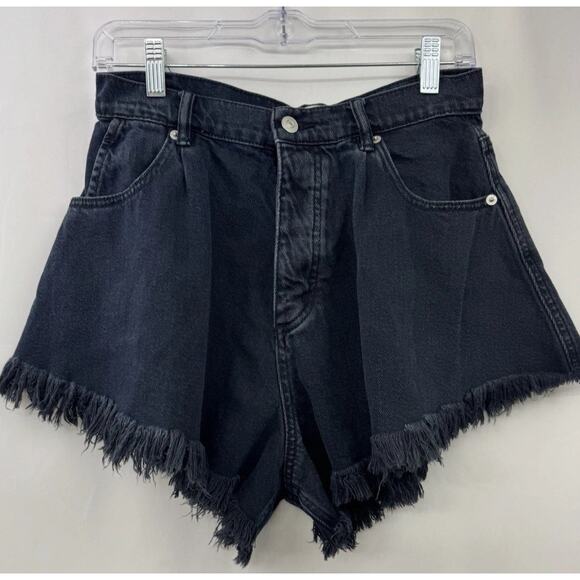 FREE PEOPLE Jean Shorts Now Or Never Cut Off Distressed Button Fly Charcoal 8 - Picture 1 of 6